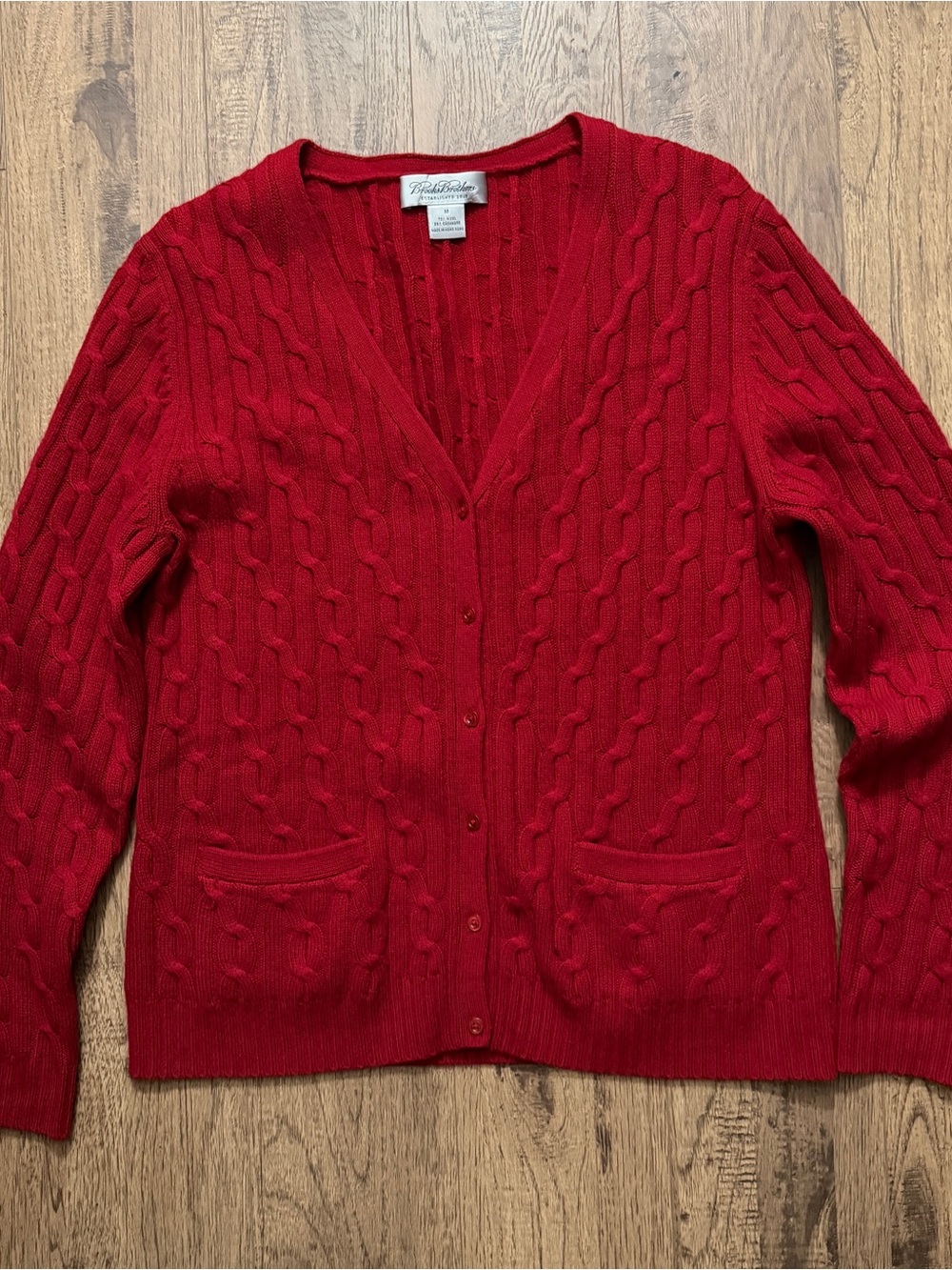 $198 Brooks Brothers Wool/Cashmere Cable Knit Cardigan, Red, M, Medium